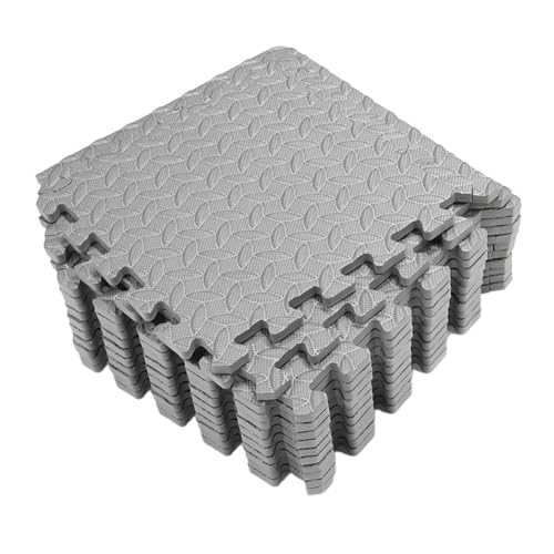 PartyKindom 12 Stück Teiliges Eva Puzzle Bodenmatten Graue Blattstruktur rutschfeste Dicke Schaumstoff Patchwork Teppiche Stoßdämpfende Bodenschutzmatten für Gymnastik Tanzraum und Workout von PartyKindom