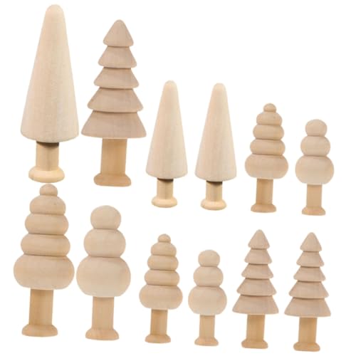 PartyKindom 12 Stück Teiliges Holz Weihnachtsbaum Modelle DIY Bastelset für Naturbelassene Holzrohlinge Weihnachtsdekoration für Zuhause Tisch und Fensterdeko Kreative Xmas Baum Figuren von PartyKindom