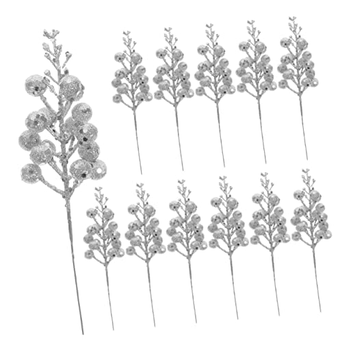 PartyKindom 12 Stück Teiliges Künstliches Beerenzweig mit Glitzereffekt Silberne Schneebedeckte Weihnachtsbaumdekoration für DIY Kränze Handläufe Gartenzaun Festliche Weihnachtsdeko von PartyKindom