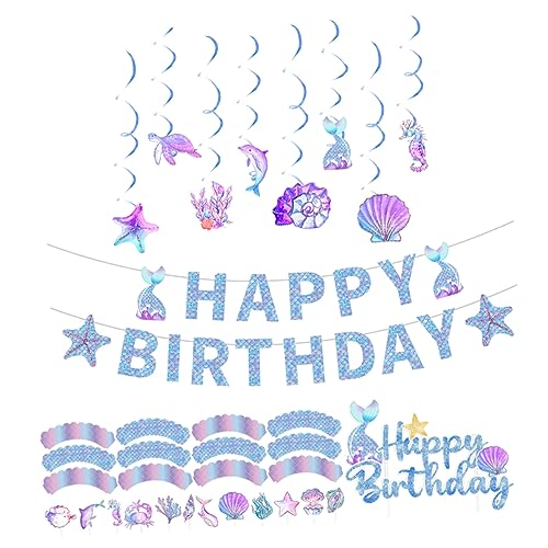 PartyKindom 1Satz Meerjungfrau Geburtstagsdeko mit Banner Cupcake Topper und Picks Unterwasser Dekoration für Kindergeburtstagsfeiern Installieren PartyKindom 1Satz Meerjungfrau Geburtstagsdeko mit Banner Cupcake Topper und Picks Unterwasser Dekoration für Kindergeburtstagsfeiern Installieren von PartyKindom