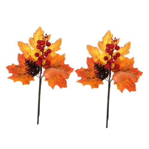 PartyKindom 2 Stück Künstliche Ahornblätter Zweig mit Beeren und Kiefernzapfen Herbstdeko Erntedankfest Herbstliche Tisch Wohnraumdekoration von PartyKindom