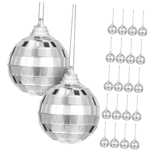 PartyKindom 24 Stück Spiegel Discokugeln für Weihnachtsbaum und Partydekoration Silberne Hängende Ornamente für Hochzeiten Geburtstagsfeiern und Festliche Anlässe von PartyKindom