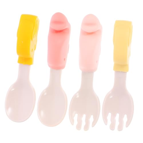 PartyKindom 2Sätze Babybesteck mit Trainingslöffeln Gabeln Praktischer Box Lebensmittelsicheres Essbesteck für Sicheres Selbstfüttern Sanften Schutz von Zahnfleisch von PartyKindom