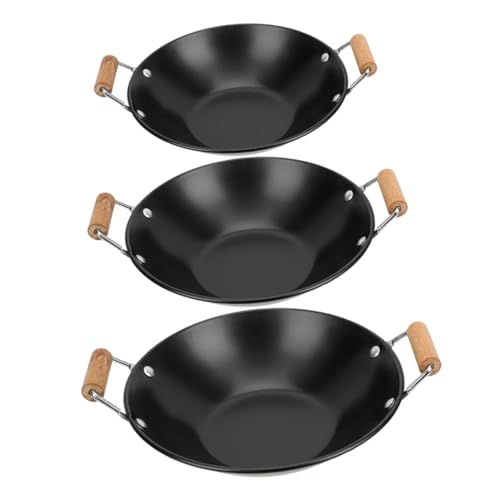 PartyKindom 3 Stück Teiliges Kochtopfset aus mit Holzgriffen Kleiner Überlauf Heißtopf für Individuelles Kochen und Take out Ergänzung für Ihre Küche von PartyKindom