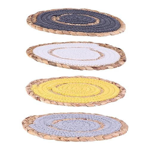 PartyKindom 4 Stück Handgefertigte Tischsets Aus Stroh Im Japanischen Stil Essmatten Wärmetisch Essmatten Matte Für Heiße Töpfe Und Pfannen Matten Korbgeflecht Jute Rund Gewebt von PartyKindom