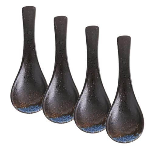 PartyKindom 4 Stück Japanischer Keramik suppenteller Löffel Hitzebeständig Feine Verarbeitung Ergonomisch Leichter Haushaltslöffel für Suppe Porridge Dessert Tragbar für Täglichen Gebrauch von PartyKindom