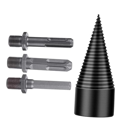 PartyKindom 4 Stück Teiliges Kegelspalter Bohrerset Holzspalter für Bohrmaschine Verschleißfestes Holzspaltwerkzeug Integrierter Kegeldrill Einfaches Brennholz Spalten Hohe Härte und Stabile von PartyKindom