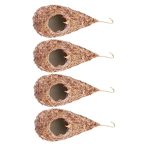 PartyKindom 4 Stück Teiliges Premium Vogel Nest aus Gras für Außenbereich Handgewebtes Hängendes Vogelnest für Vogelliebhaber und Garten Deko Naturbelassenes Design zur Vogelzucht und von PartyKindom