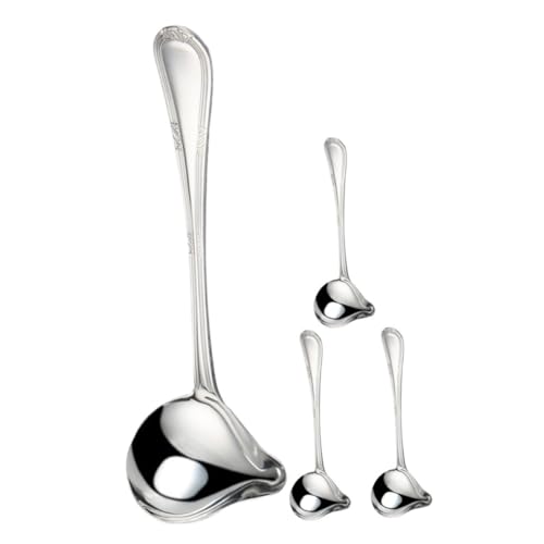 PartyKindom 4 Stück Teiliges Schöpflöffel Set mit Enten Schnabel Ausgießer Langer Griff für Präzises Servieren von Soßen Suppen und Dressings Rostfrei Vielseitig Einsetzbar für Küche und von PartyKindom