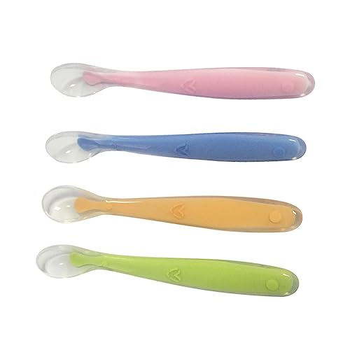 PartyKindom 4 Stück Teiliges Trainingslöffel Weiche Sichere Lernlöffel für Ergonomischem Rutschfestem Griff Zahnungshilfe Kühlend Farblich Sortiert für Selbstständiges Füttern Zufällige Farbe von PartyKindom