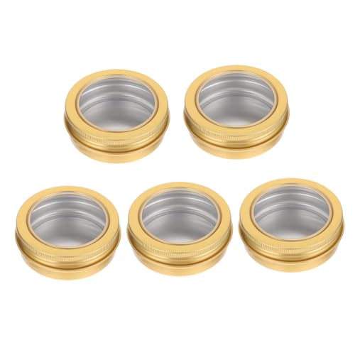 PartyKindom 5 Stück Aluminium Aufbewahrungsdosen mit Transparentem Fenster Runde Aluminiumbehälter für DIY Kerzen Creme Teeblätter Geschenkboxen Goldfarben Robust und Vielseitig von PartyKindom