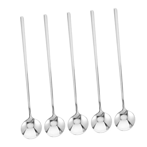 PartyKindom 5 Stück Teiliges Löffel mit Langem Griff Runde Form Polierte Oberfläche Vielseitig für Dessert Kaffee Eis und Honig Ergonomisch Langlebig Japanischer Stil von PartyKindom
