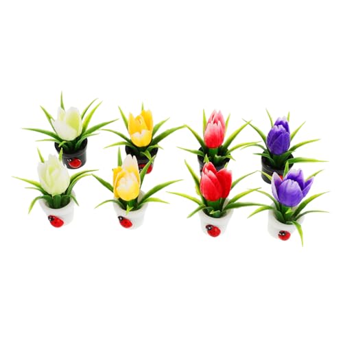 PartyKindom 8 Stück Miniatur Tulpen Künstliche Topfblumen Dekoration für Puppenhaus Miniaturgärten Kunstblumen in Vase Kreatives Design für Frühlingsdekoration von PartyKindom