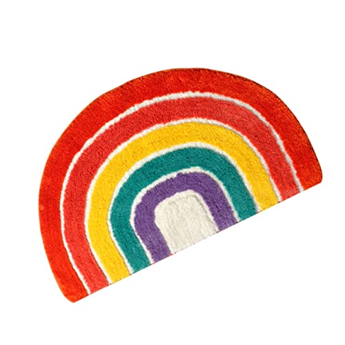 PartyKindom Badematte Halbkreis Rutschfester Teppich Flauschig Weicher Badvorleger Cartoon Regenbogen Muster Waschbar Rutsch Badezimmerteppich für Zuhause von PartyKindom