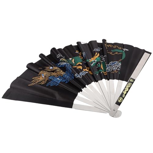 PartyKindom Drachen- und Phönix-Pfingstrosen-Fächer seidenfächer chinese fan kühlhaube klappbarer Handventilator Halter Rave Tour Handgebläse traditioneller Fächer Rostfreier Stahl von PartyKindom