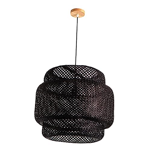 PartyKindom Flecht Pendelleuchte Schwarzer Lampenschirm Deckenlampe Rattan Hängeleuchte Dekorative Beleuchtung Für Esszimmer Wohnzimmer Ohne Leuchtmittel von PartyKindom
