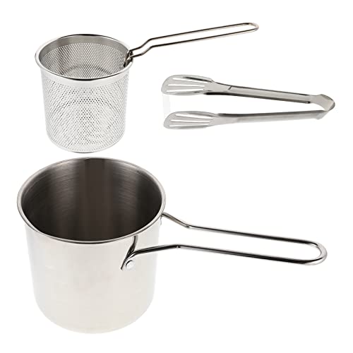 PartyKindom Frittier Topf mit Korb und Zange Ergonomischer Griff für Schnelles Frittieren und Kochen für Frühstück und Babynahrung Leicht zu Reinigen von PartyKindom