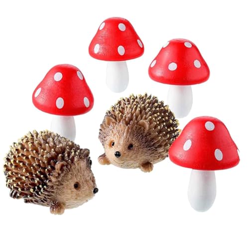 PartyKindom 1Satz Resin Igel Dekoration Miniatur Gartenfigur Inklusive Große Igel und -Pilze für Feengärten und Außendekorationen von PartyKindom