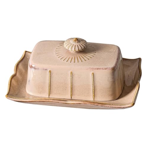 PartyKindom Keramische Butterplatte mit Deckel Rechteckige Butterdose aus Porzellan Frische Lebensmittelaufbewahrung Vielseitig für Butter Käse Snacks Spülmaschinenfest Teilig Elegant und von PartyKindom