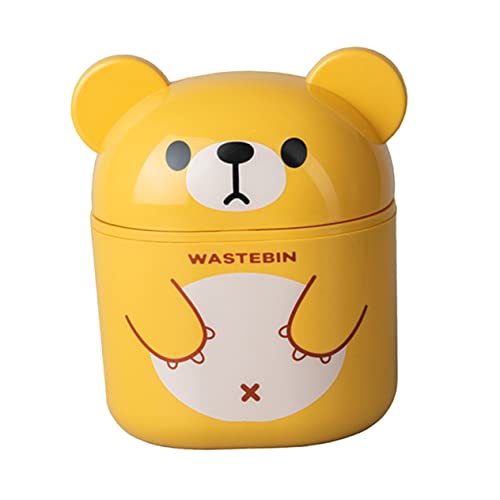 PartyKindom Mini Desktop Mülleimer mit Cartoon Bär Design Flippdeckel Abfallbehälter aus Leichtem Praktischer Kleiner Waste Bin für Zuhause und Büro Einfach zu Reinigen und Langlebig von PartyKindom