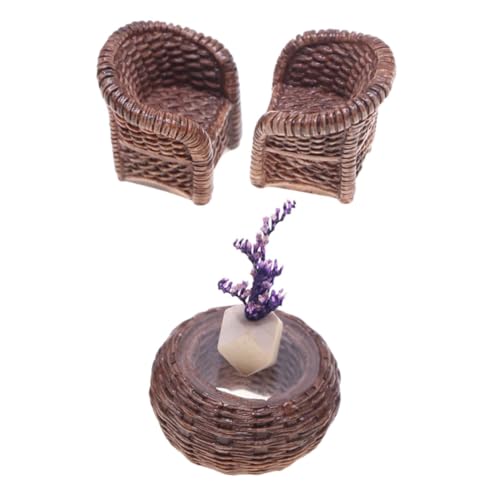 PartyKindom Miniatur Möbelset für Puppenhaus Rattan Tisch und Stühle Authentische Deko für Garten und Innenräume Robuste Harzstruktur für Spiel und Rollenspiele von PartyKindom