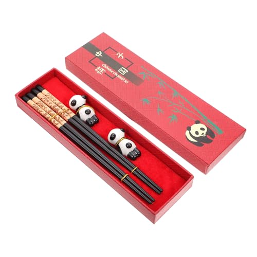 PartyKindom Panda Essstäbchen aus Holz mit Keramik Haltern Stabiles Geschenkset für Zuhause Leicht zu Reinigen Praktisches Design als Originelles Mitbringsel von PartyKindom