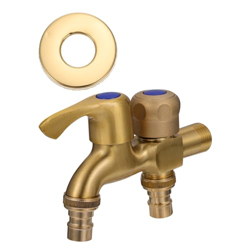 PartyKindom Professioneller Kupfer Wasserhahn Doppelanschluss Robust Langlebig Installieren Vielseitig für Haushalt Garten und Waschmaschine von PartyKindom