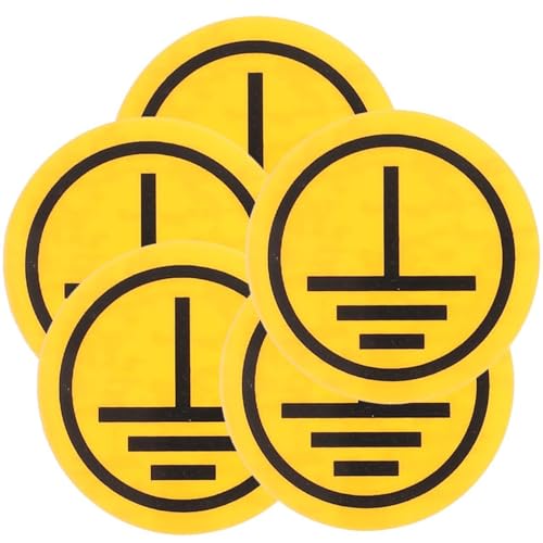 PartyKindom Schutzerdungssymbol Aufkleber - Elektrischer Warnhinweis FüR Maschinen, Wetterfest Und Langlebig, 1 Blatt Mit 5 Markierungen, 2 Cm, Gelb, Pp Synthetikpapier von PartyKindom