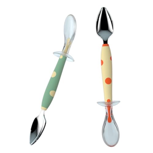 PartyKindom Silikon Löffel für Kleinkinder Doppelseitig mit Glatten und Gezackten Kanten Lebensmittelecht Leicht und Tragbar zum Füttern von Obstpüree und Brei Spülmaschinenfest Zufälliger von PartyKindom