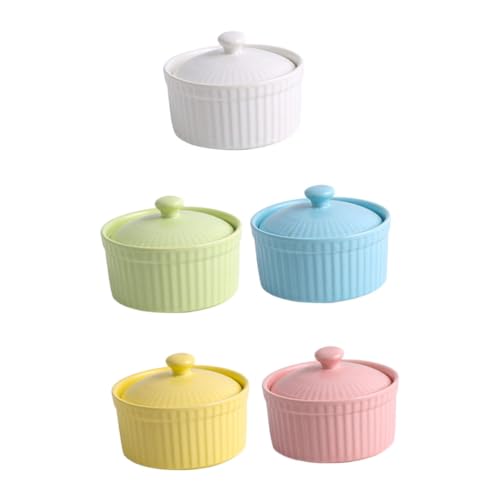 PartyKindom Teiliges Keramik Pudding und Backschalen mit Deckel Lebensmittelechte Dessert und Saucierschalen Vielseitig Verwendbar Farbige Ofen und Spülmaschinenfeste Backformen von PartyKindom