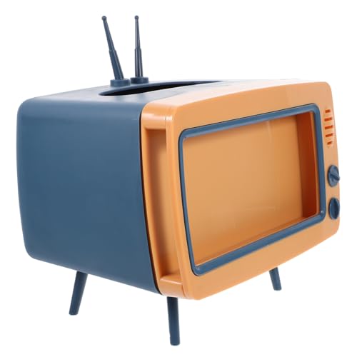 PartyKindom Tv Form Taschentuchhalter im Cartoon Design Dekorativer Taschentuchspender für Schreibtisch für Zuhause und Büro Kompakte Aufbewahrungslösung Blau Gelb von PartyKindom