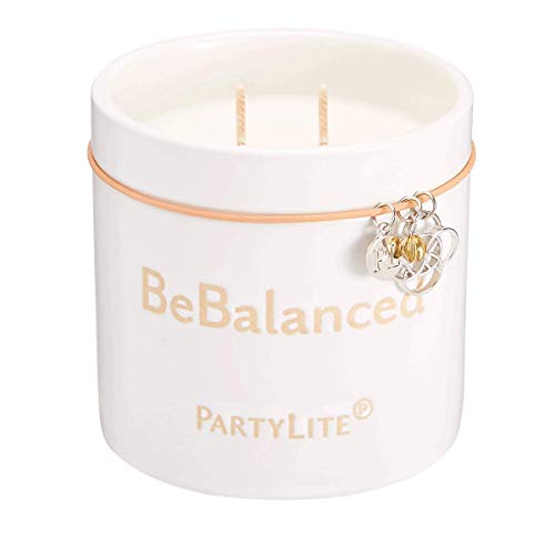 Zwei-Docht-Keramik-Sojawachs-Duftwachsglas von PartyLite "Eukalyptus-Pfefferminze aus der Serie "Be Balanced" (siehe Produktbeschreibung unten) von PartyLite