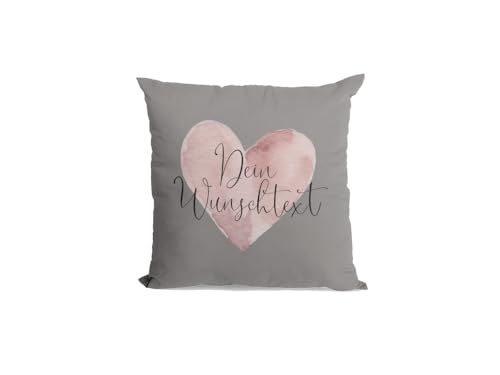 Kissenbezug Kissen-Bezug personalisiert 40x40 Kissenhülle - Herz mit Wunschtext - Kuschelkissen Dekokissen (Mouse Grey) von PartyMagix