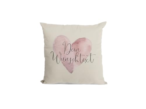 Kissenbezug Kissen-Bezug personalisiert 40x40 Kissenhülle - Herz mit Wunschtext - Kuschelkissen Dekokissen von PartyMagix