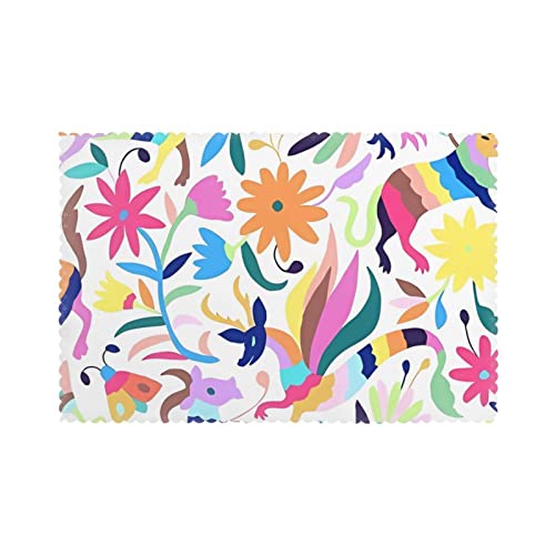 Mexikanische Otomi Tiere Platzsets für Esstisch, 6 Stück, 45,7 x 30,5 cm, leicht zu reinigen, hitzebeständig, wasserdicht, Boutique von PartyUnix