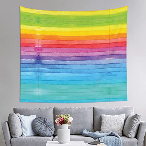 PartyUnix Regenbogenfarbener, gestreifter Druck, Wandteppich – 152,4 x 130,8 cm, horizontaler Wandbehang, Schlafzimmer, Wohnzimmer, Stoff, Heimdekoration, ästhetischer Wandteppich, erschwinglich von PartyUnix