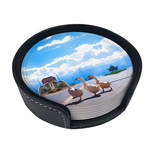 Runde Leder-Untersetzer, Gänse, 6 Stück, ein Leder-Untersetzer, fein und weich, leicht zu reinigen, 9,9 cm Runde Leder-Untersetzer, Gänse, 6 Stück, ein Leder-Untersetzer, fein und weich, leicht zu reinigen, 9,9 cm von PartyUnix