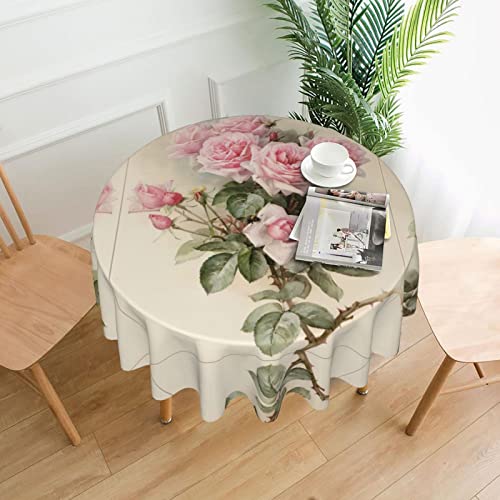 Runde Tischdecke mit rosa Vintage-Rosen-Drucken, waschbare Polyester-Tischdecke, perfekt für Buffet-Tische, Partys, Picknick-Mittagessen. - 152,4 cm von PartyUnix