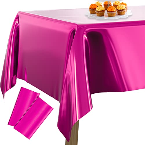 PartyWoo Tischdecke Magenta Folientischdecke, 2 STÜCK, 137 x 274 cm/ 54 x 108 Zoll Rechteckige Party Tischdecke Abwaschbar für 6 bis 8 Fuß Tisch, Wasserdicht Tischdecke für Geburtstag, Hochzeit von PartyWoo