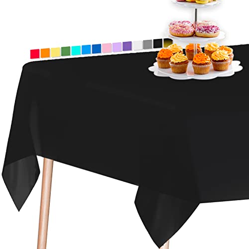 PartyWoo Tischdecke Schwarz, 137 x 274 cm/ 54 x 108 Zoll Rechteckige Abwaschbar für 6 bis 8 Fuß Tisch, Tischtuch, Table Cloth, wasserdichte Tischdecke für Party, Geburtstag (1 STÜCK) von PartyWoo