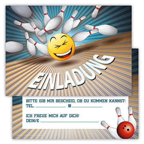 Partycards - 12 Lustige Einladungskarten Kindergeburtstag Mädchen mit Bowling Kegeln Motiv, Einladungskarten Geburtstag, Postkartenformat A6, Leicht zu Beschriften, Perfekt für Junge & Mädchen von Partycards