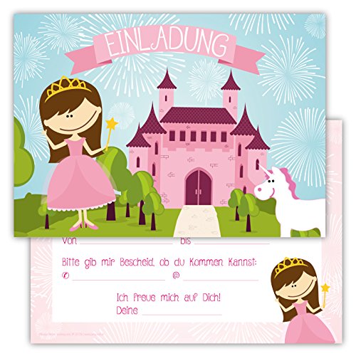 Partycards Einladungskarten Geburtstag, Einladungskarten Kindergeburtstag Mädchen, 12 Stck., Prinzessin, Schloß, Einhorn, Perfekt für Jungen und Mädchen, Freund und Freundin, Kinderparty von Partycards