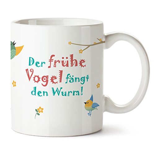 Partycards Tassen als Geschenkidee mit verschiedenen Motiven - Kaffebecher (Der frühe Vogel fängt den Wurm, 300ml) von Partycards