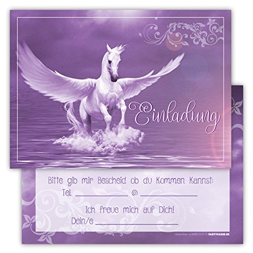 Partycards Einladungskarten Kindergeburtstag Mädchen und Junge, 12 Stück, Pegasus Motiv, Format DIN A6 - Perfekt für Einladungskarten Geburtstag von Partycards