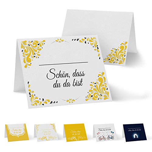 Partycards 50 Tischkarten/Platzkarten DIN A7 für Hochzeit, Geburtstag, Kommunion, Taufe (DIN A7, Drops Gelb) von Partycards