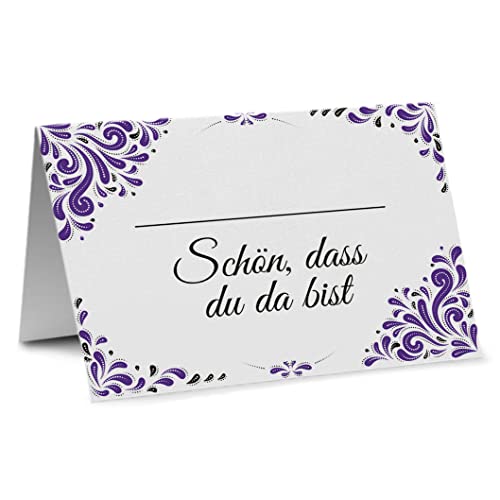 Partycards Hochzeit Tischkarten im Lila Format DIN A7, 50 Drops - Platzkarten Geburtstag, Platzkarten Hochzeit, Kommunion, Namensschild, schön das du da bist, Konfirmation, Tischkarten Hochzeit von Partycards