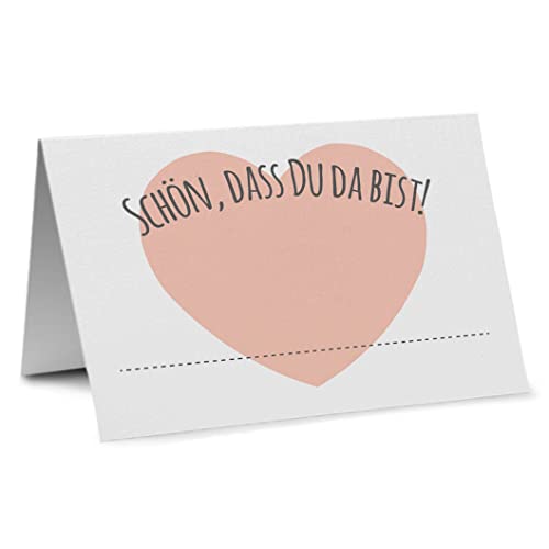 Partycards 50 Tischkarten/Platzkarten DIN A7 für Hochzeit, Geburtstag, Kommunion, Taufe (DIN A7, Herz rot (1)) von Partycards