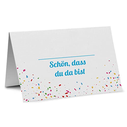 Partycards 50 Tischkarten/Platzkarten DIN A7 für Hochzeit, Geburtstag, Kommunion, Taufe (DIN A7, Konfetti Blau) von Partycards