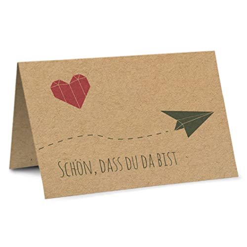 Partycards Tischkarten Geburtstag und Tischkarten Hochzeit, Format A7, 50 Stück, Herz, Bereits Genutet, Schön DASS Du Da Bist' Namensschilder, Ideal für Konfirmation und Taufe von Partycards