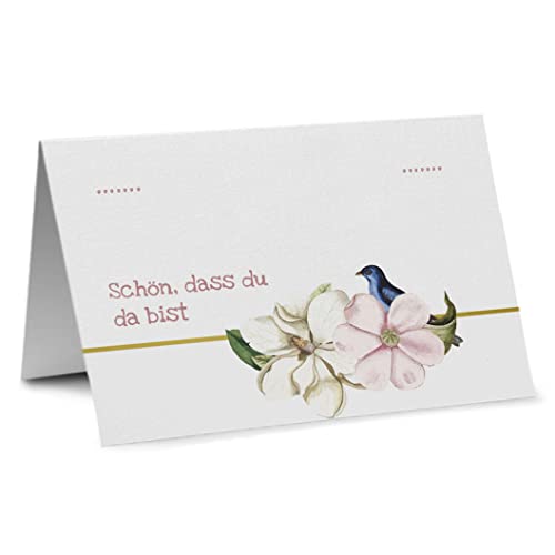 Partycards Tischkarten Geburtstag und Tischkarten Hochzeit, 50 Stück im Format DIN A7, Blumen Motiv, Bereits Genutet, Ideal zum Beschriften, Perfekt für Hochzeitsdeko, Tischdeko, Hochzeit Tischkarten von Partycards